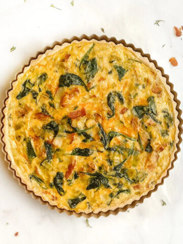 My main photo of my spinach, bacon and leek quiche.