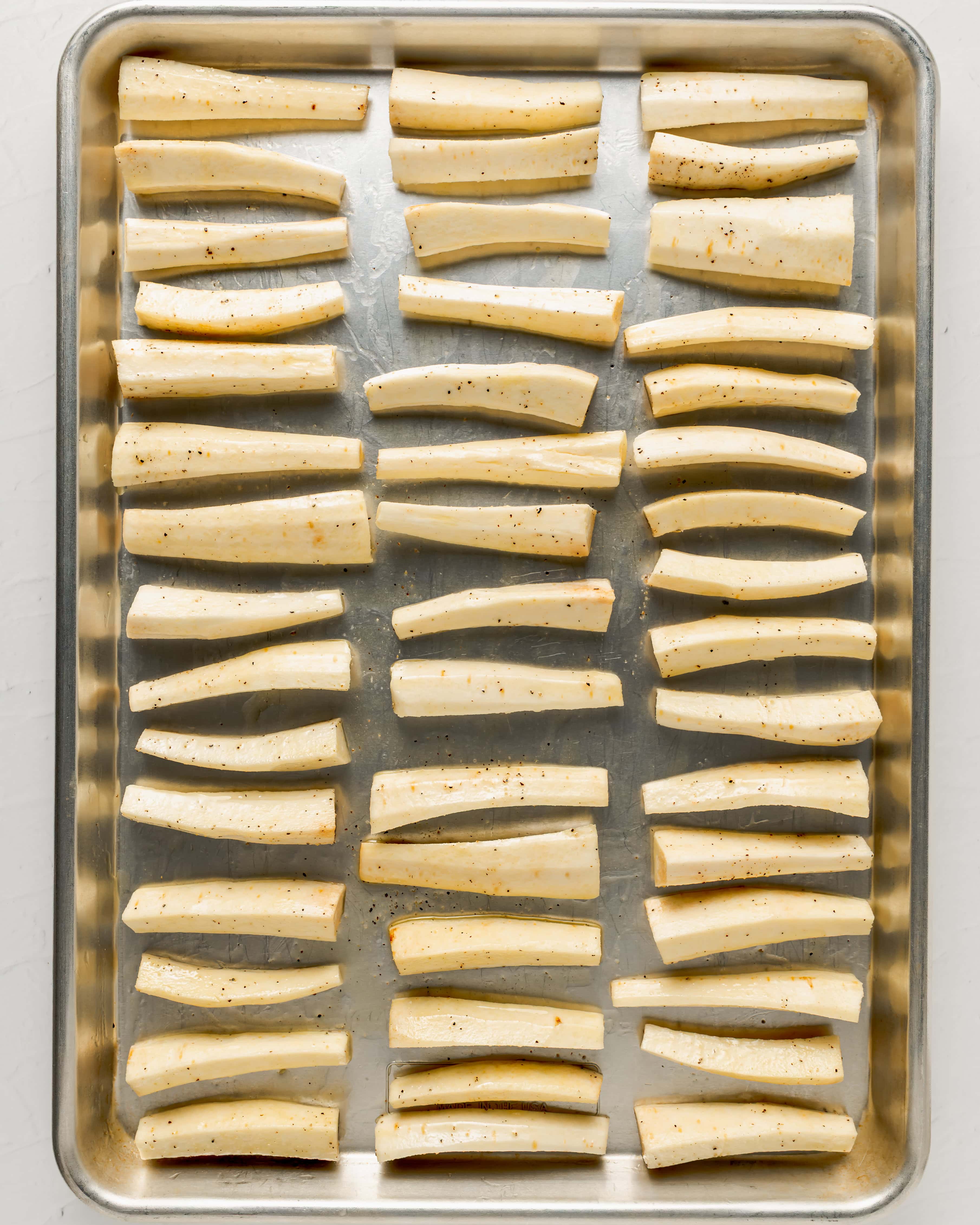 Line the parsnips in a single layer on a baking sheet.