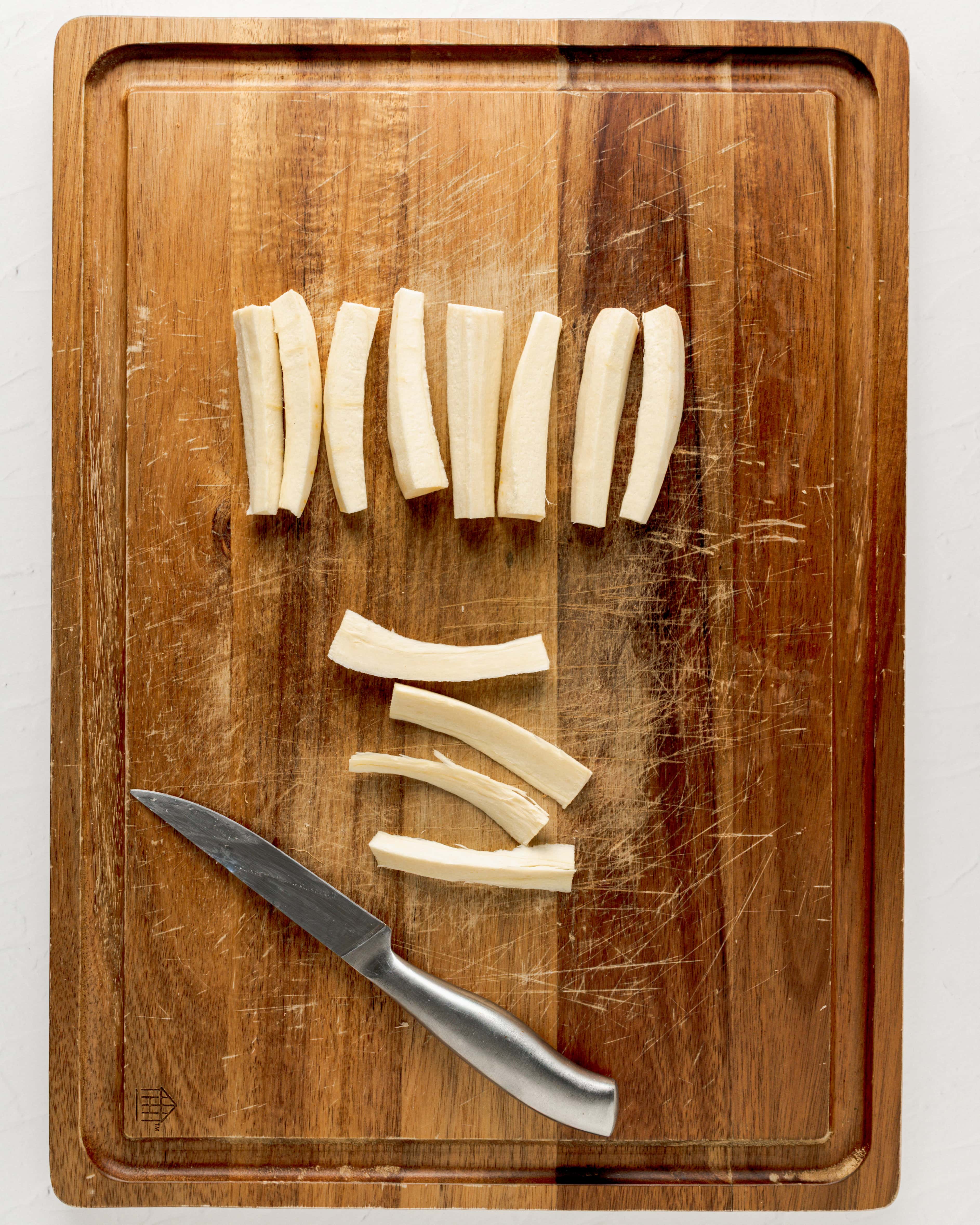 Core the parsnips using a small pairing knife.