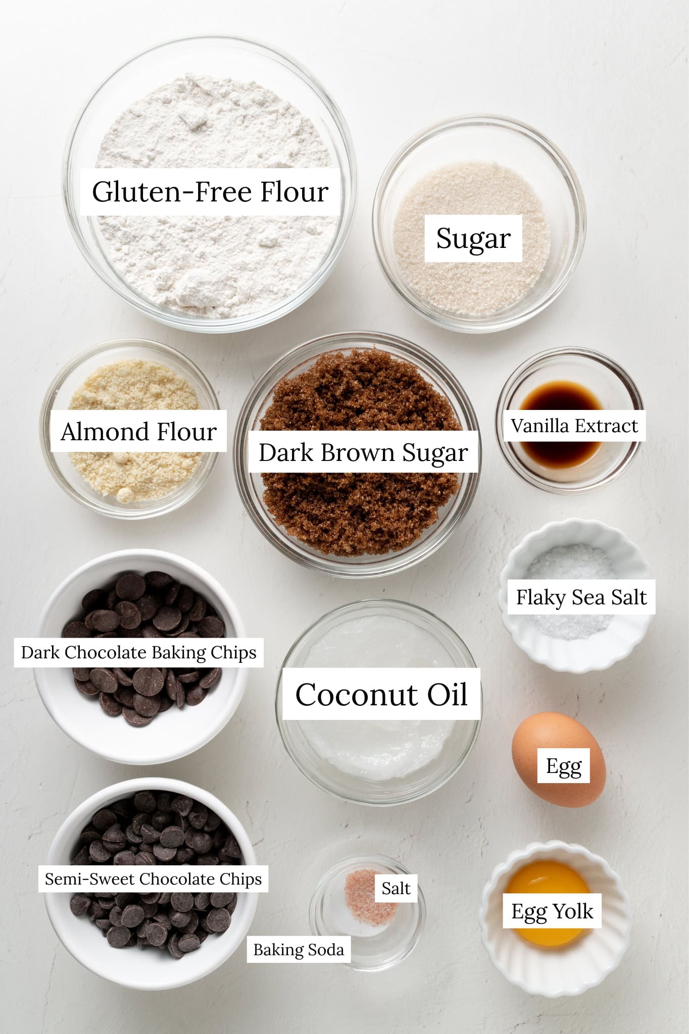 Ingredients for coconut oil chocolate chip cookies
