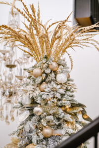 homemade gold Christmas tree topper made from ornamental flowers