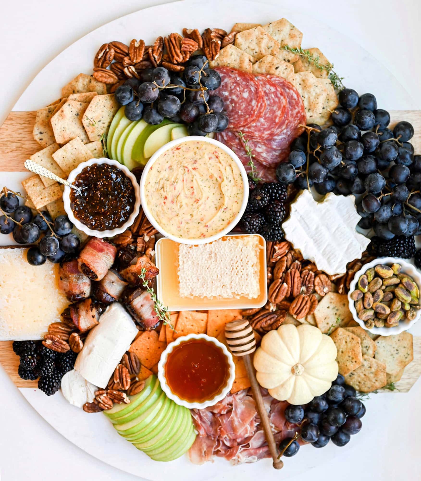 An aerial view of the full gluten-free charcuterie board used as the main image for the appetizers recipe category.