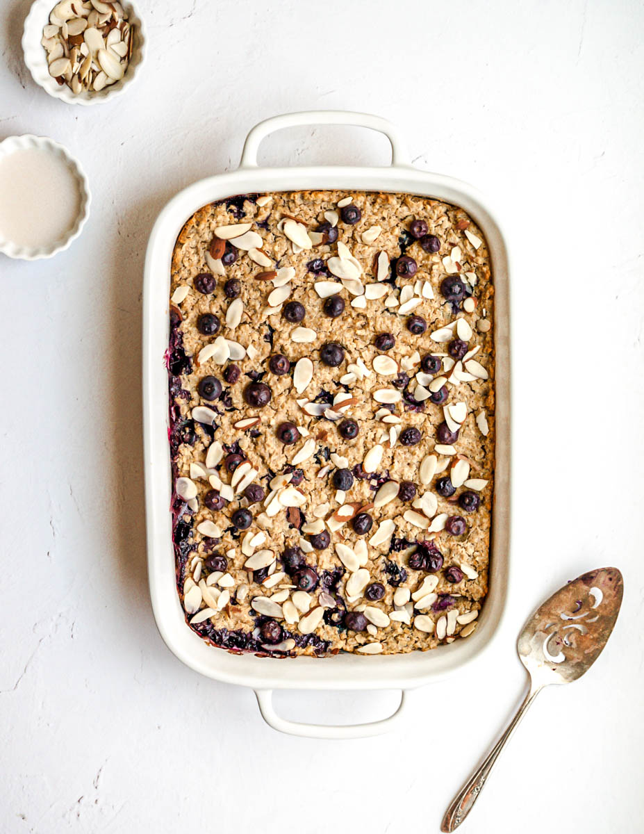Gluten-Free Baked Oatmeal Finished In Ceramic Bakeware.