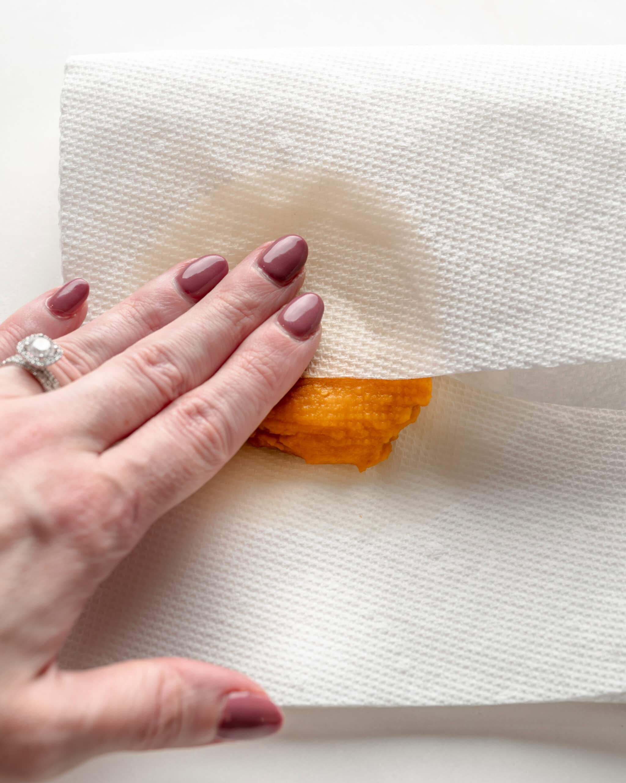 blotting pumpkin for pumpkin cookies