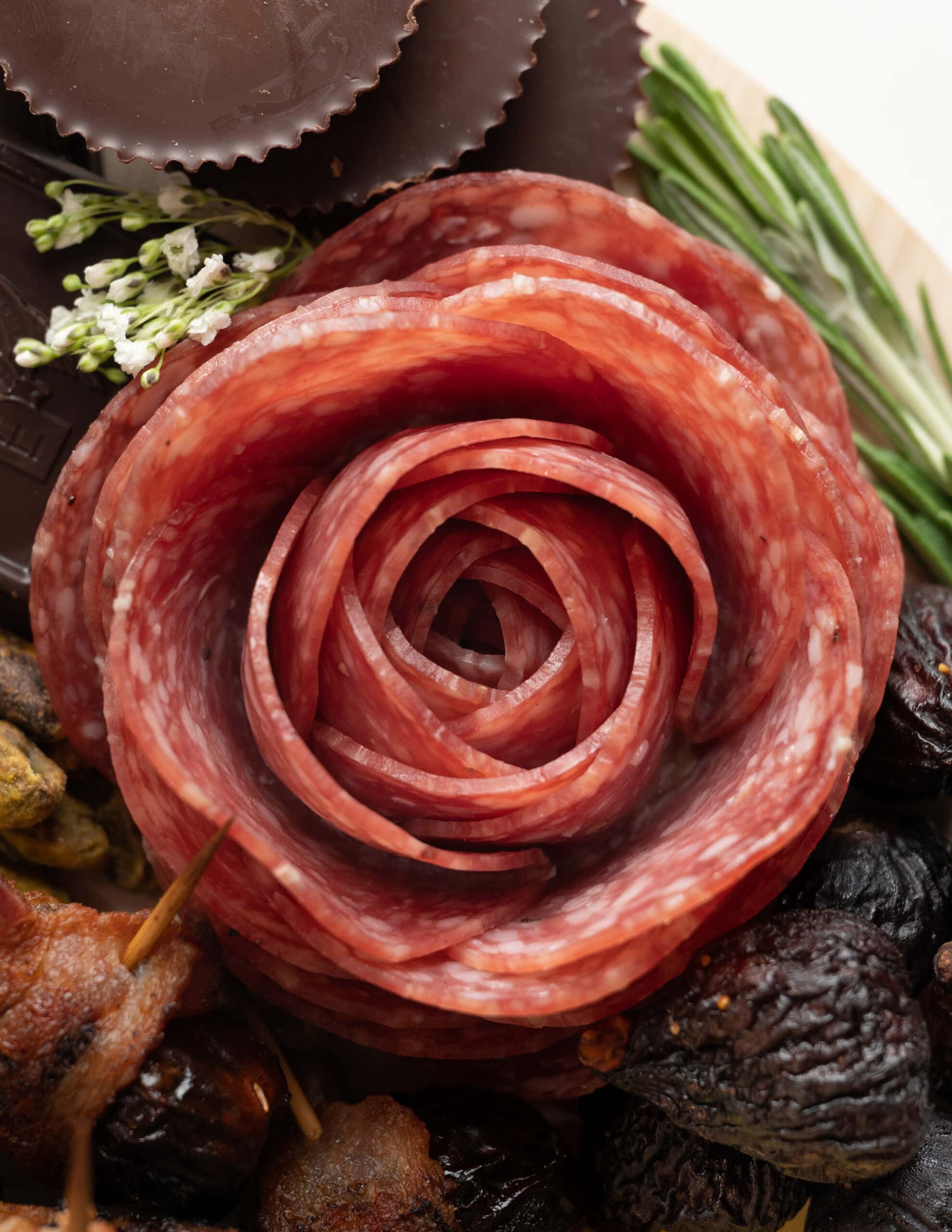 A close up photo of a salami rose. 