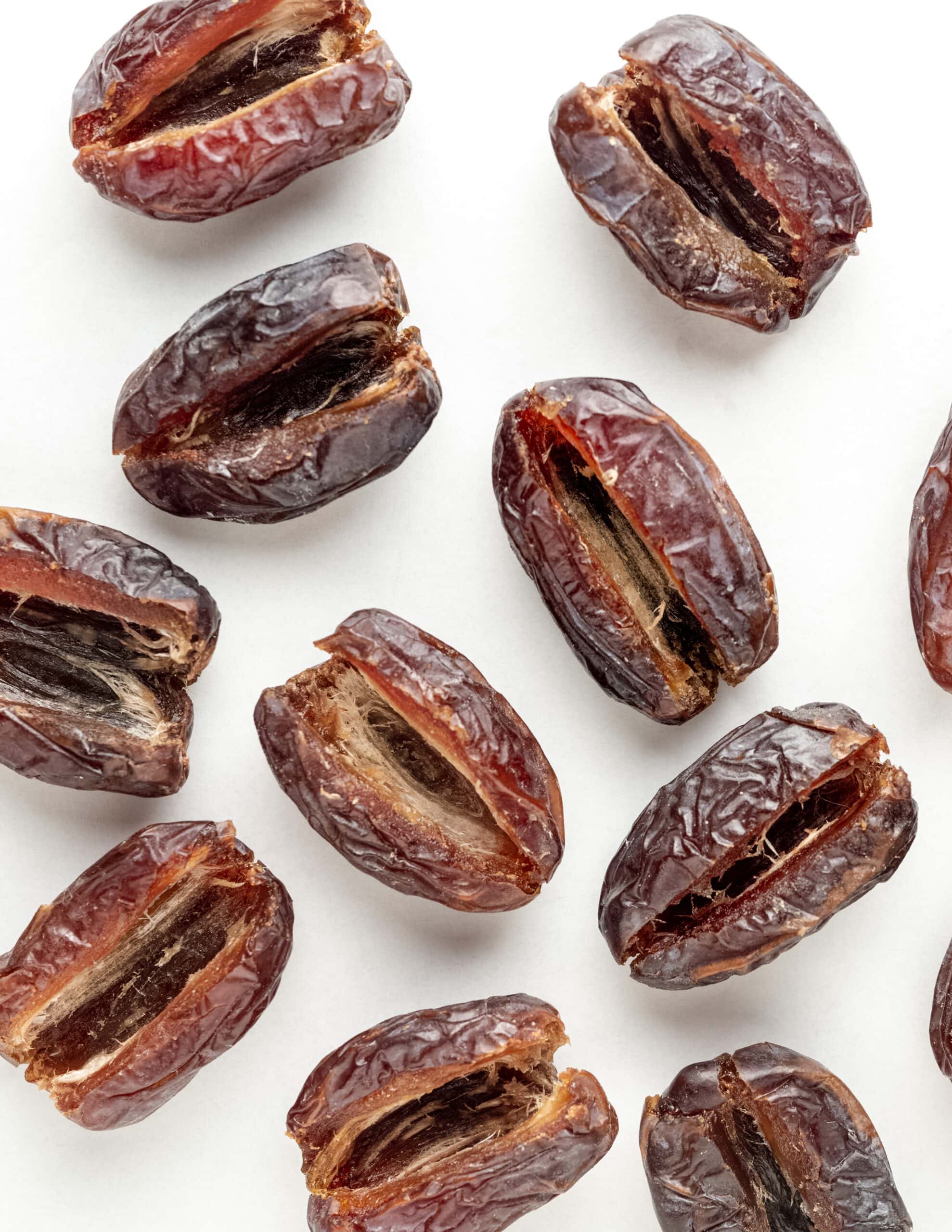 Dates that are split open with the pits removed.