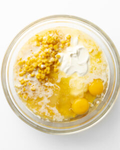 Wet Ingredients for corn casserole.