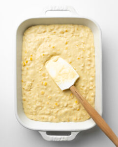 Gluten Free Corn Casserole in baking dish.
