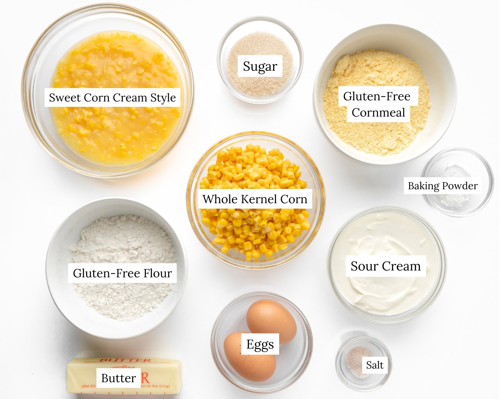 Gluten-free Creamed Corn Casserole Ingredients.