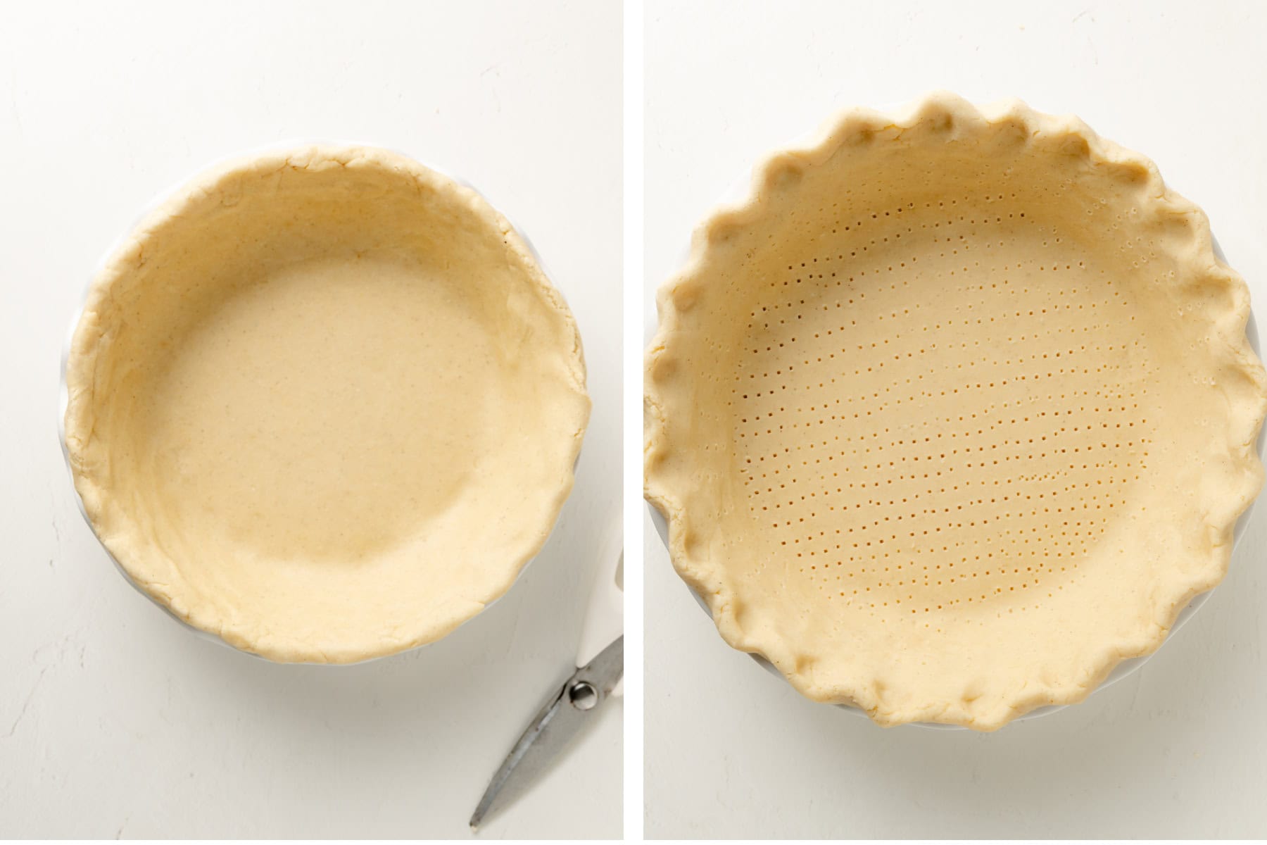 Trimming and docking pie crust.