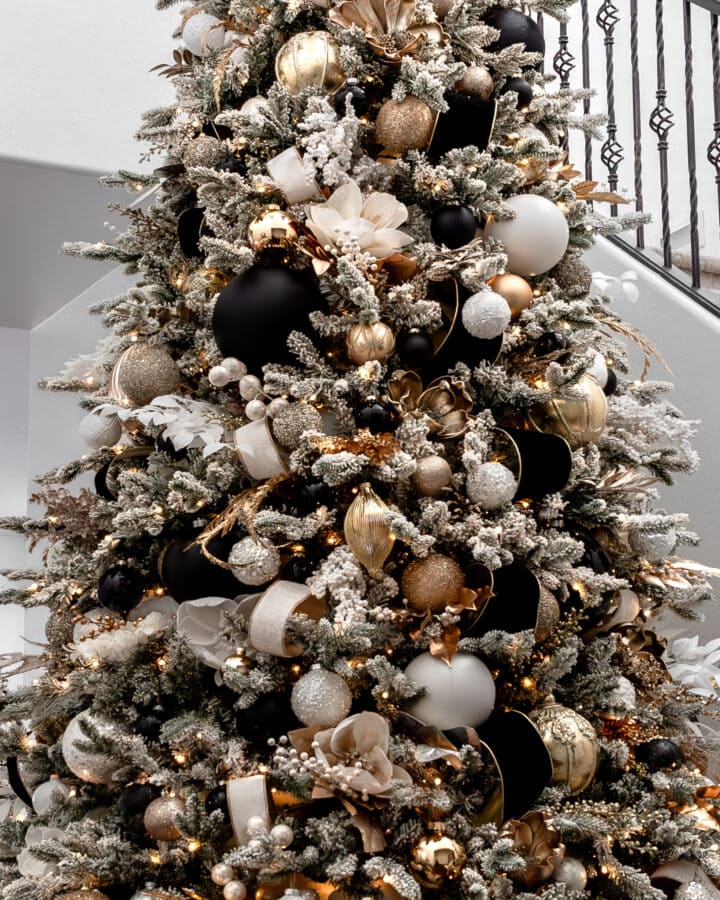 Decorating a Glamorous Black White and Gold Christmas Tree