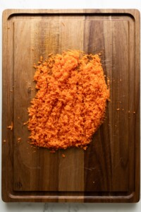Chopped Carrots on a Cutting Board.