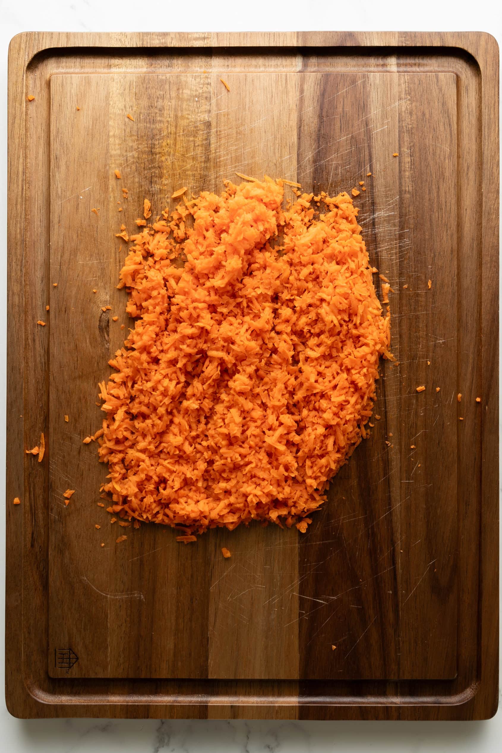 Chopped Carrots on a Cutting Board.