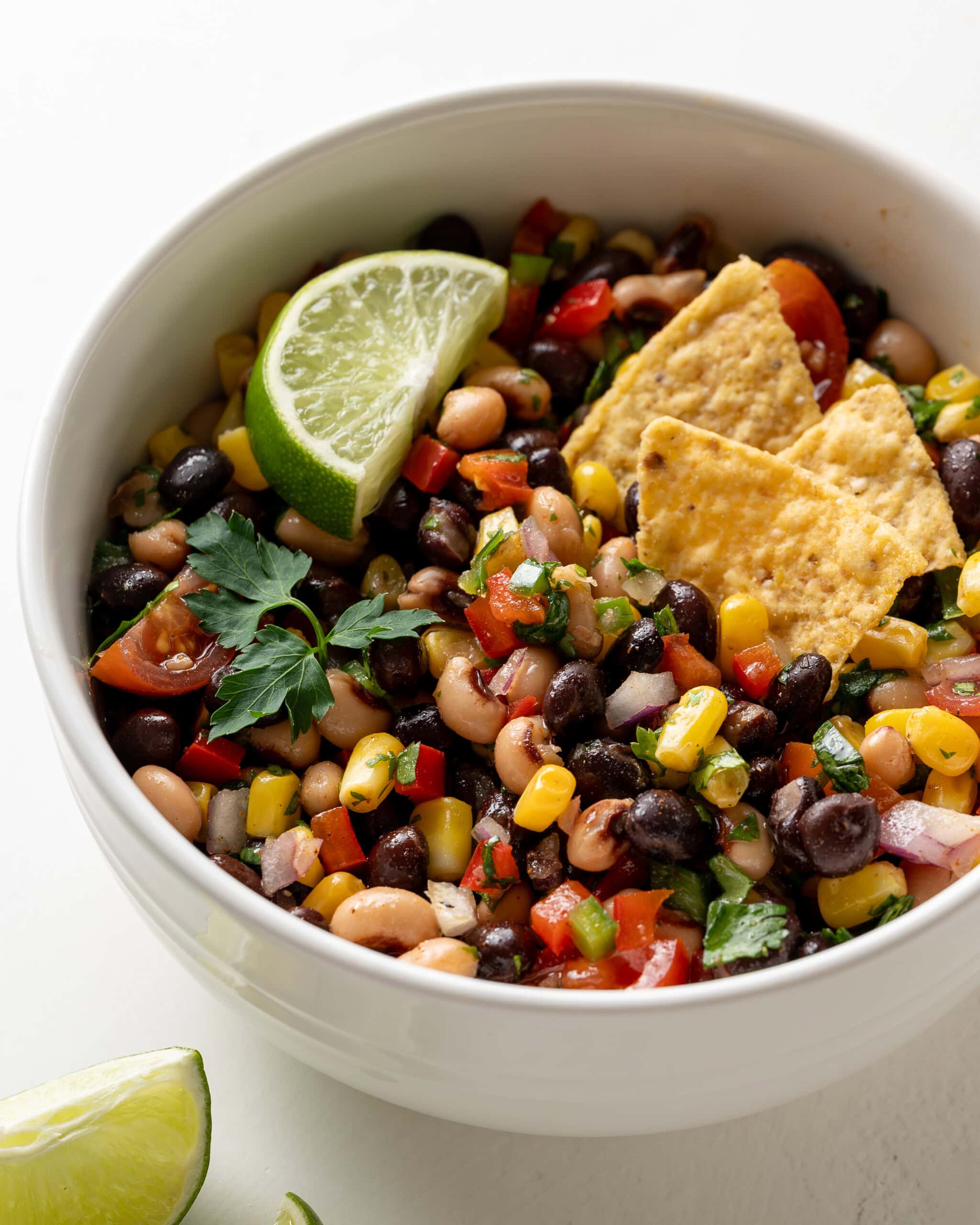 Cowboy Caviar recipe in a white dish.