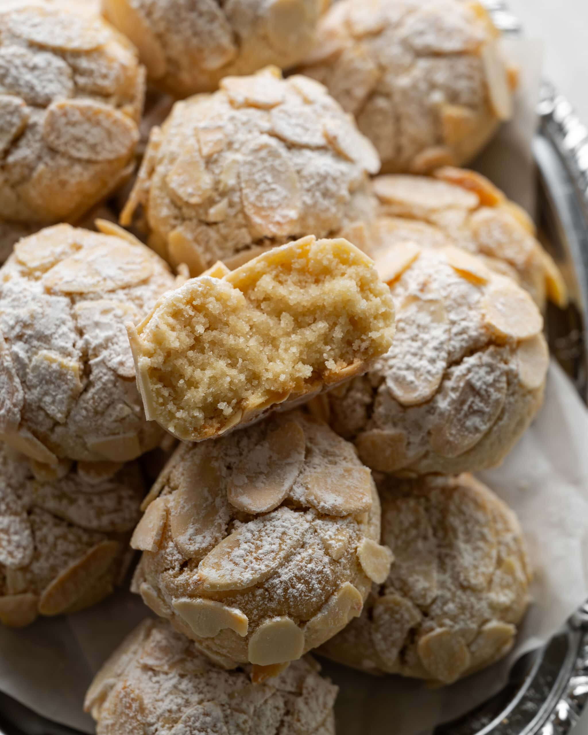 Baked Gluten Free Amaretti Cookies With Almonds and Powdered Sugar.