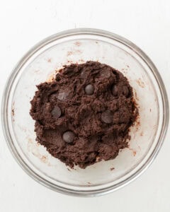 Fully mixed chocolate dough.