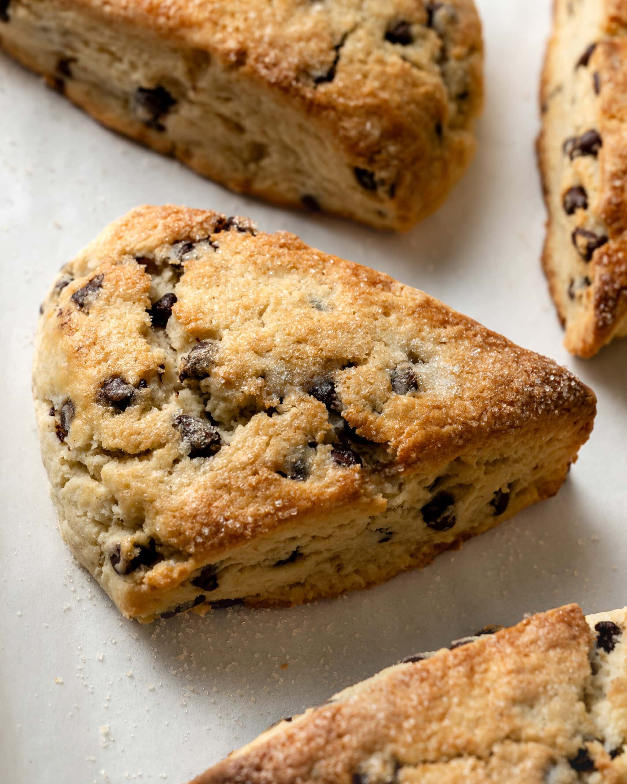 Close up of a gluten free chocolate scone.