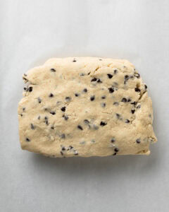 Flattened out chocolate chip scones dough