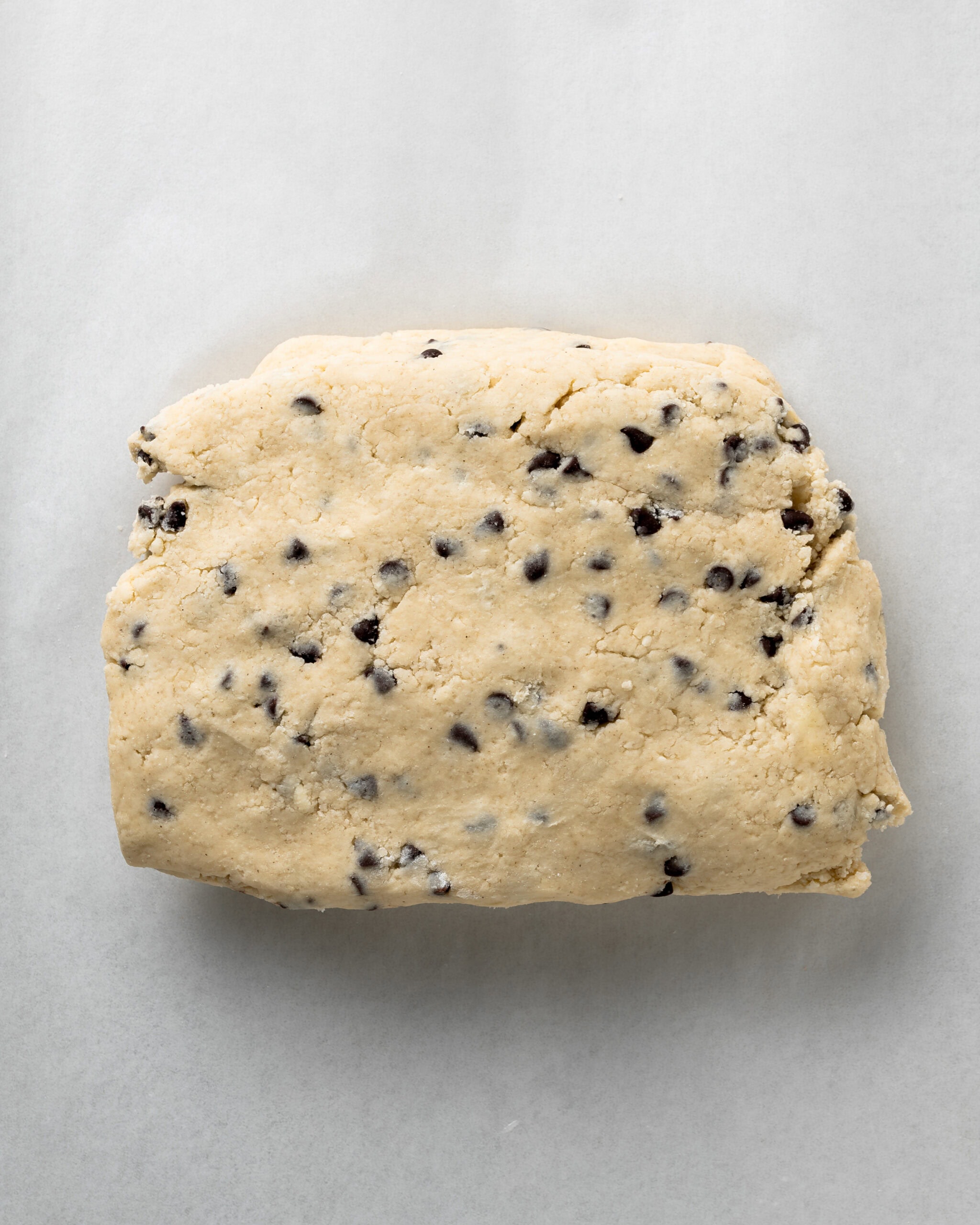 Flattened out chocolate chip scones dough
