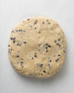 Round out the chocolate chip scone dough in a disk.