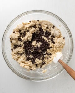 Adding mini chip to scone batter.