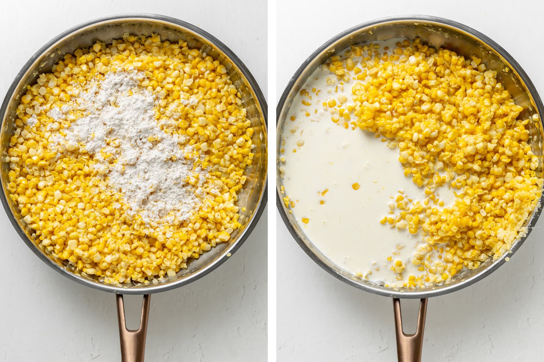 Corn sauteed with flour. Add milk and creamy to create a creamy sauce.