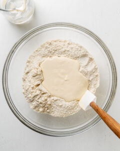 wet and dry ingredients mixed for scones.