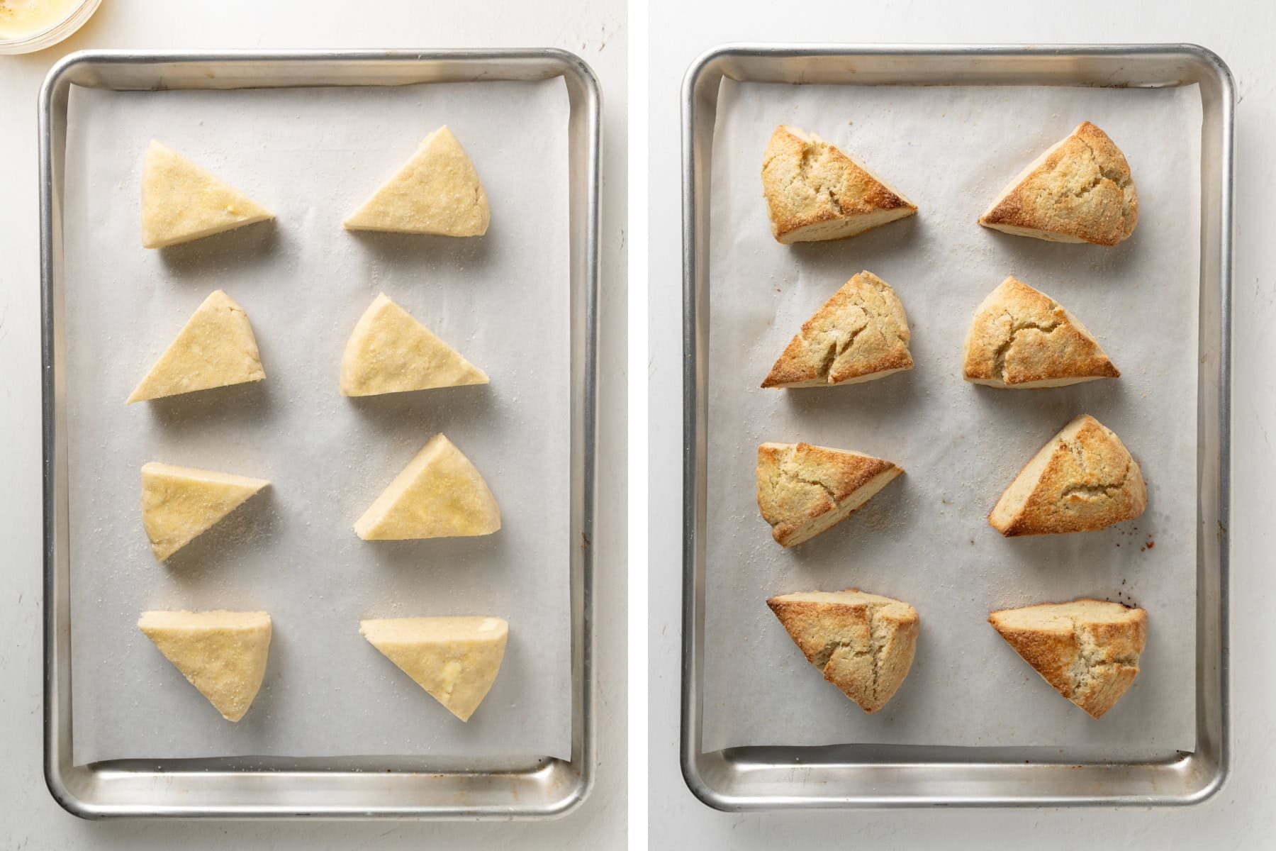 Brush the egg wash on top to the gluten free scones, then bake.