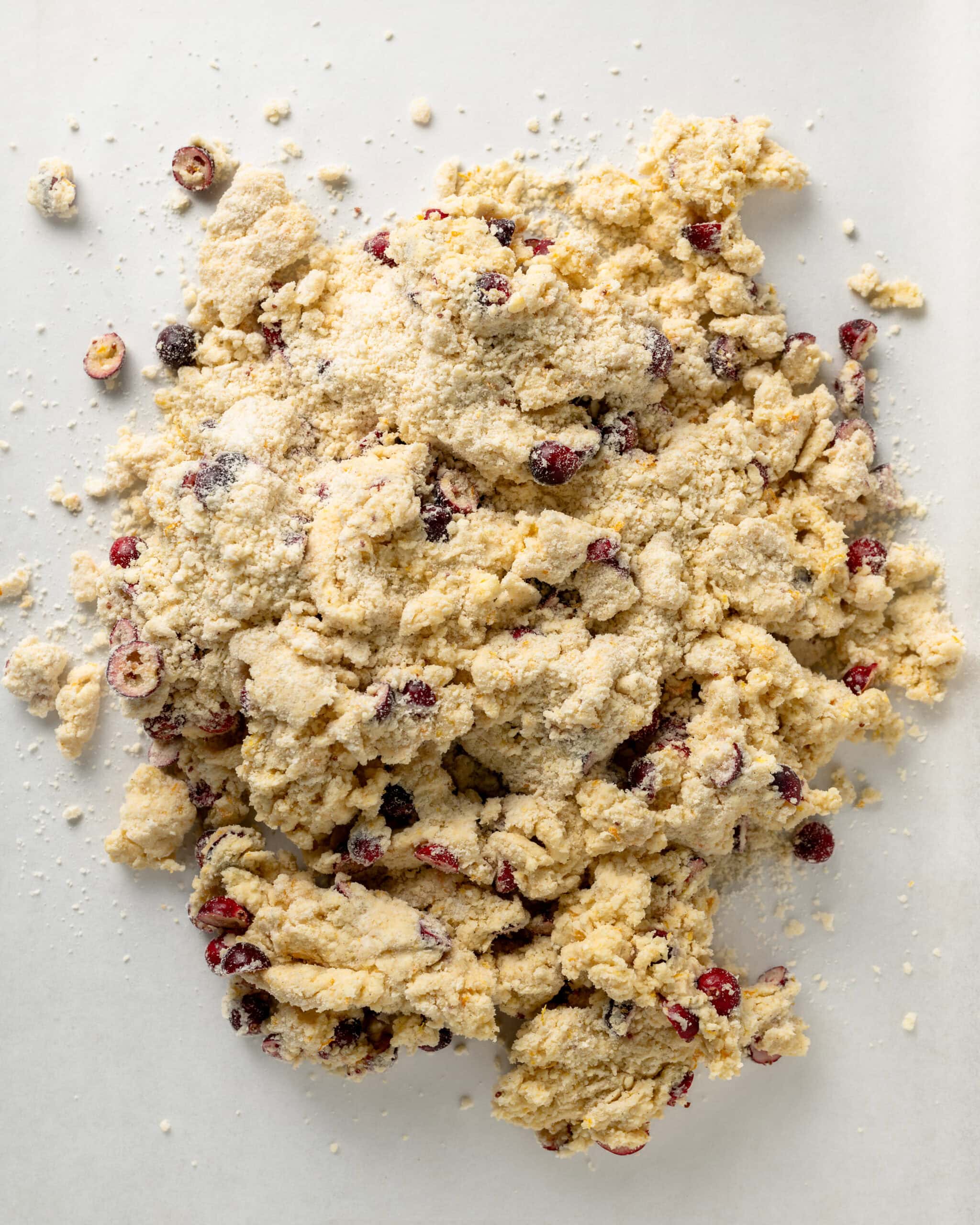 Cranberry orange scone dough mixture.