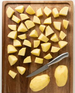 Chopped potatoes on a cutting board