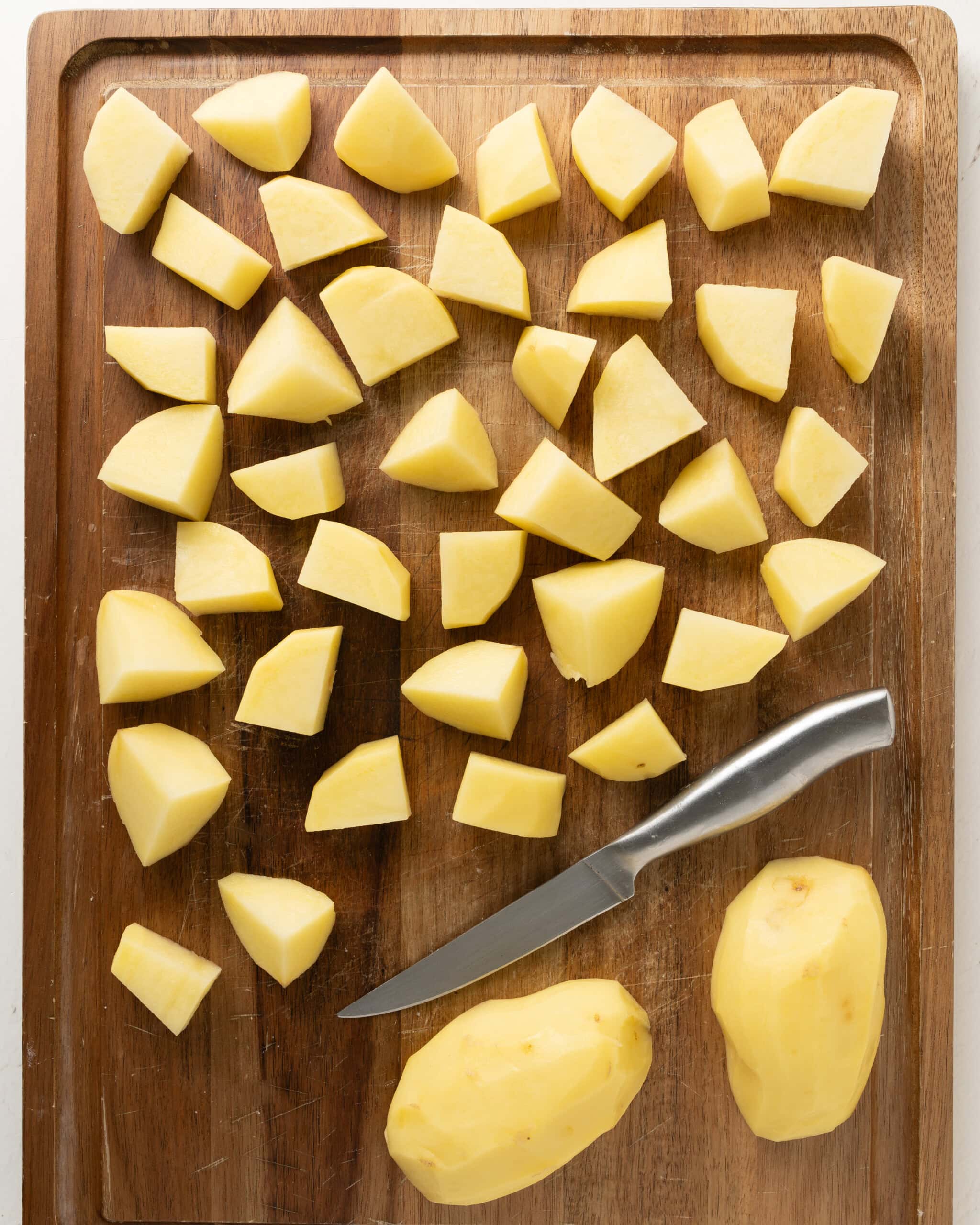 Chopped potatoes on a cutting board